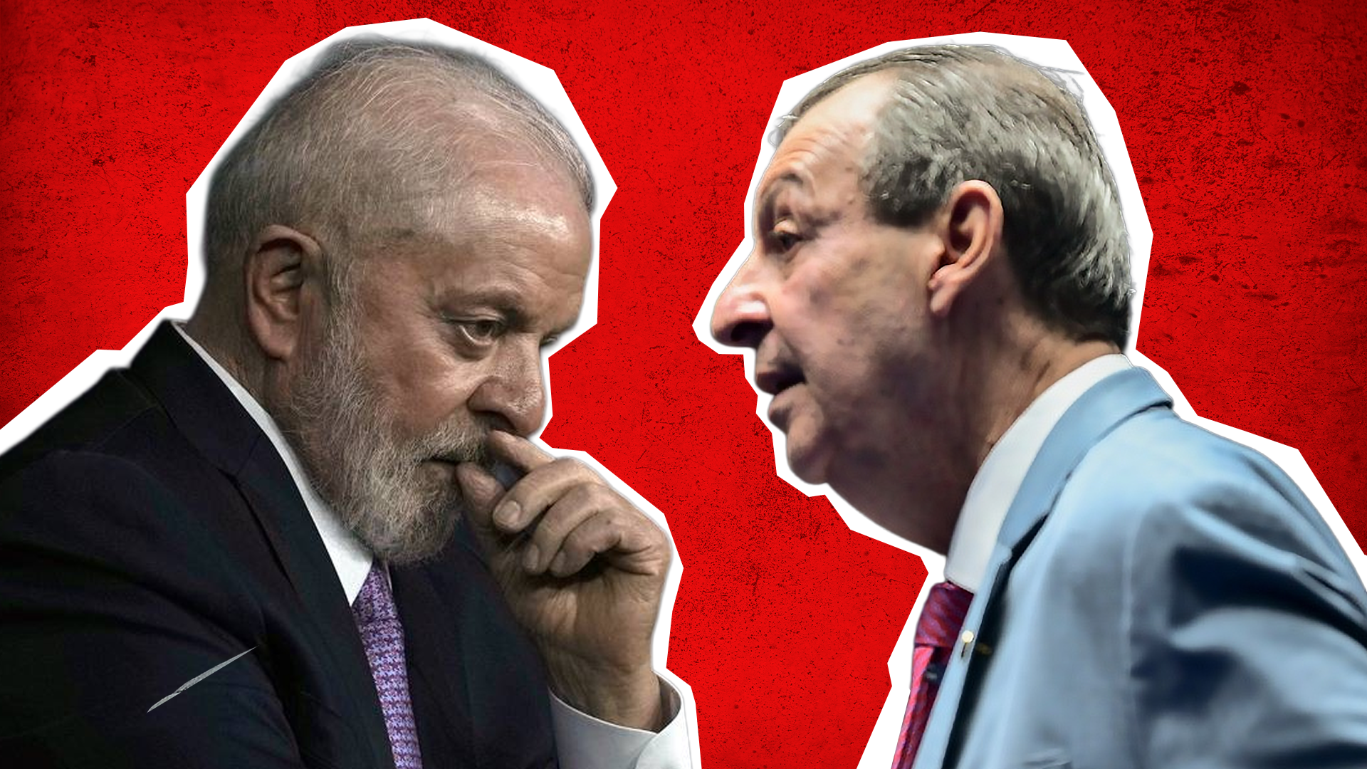 Imagem mostra o presidente Luiz Inácio Lula da Silva (à esquerda) e o senador Omar Aziz (à direita) em posições contrastantes. Lula aparece com expressão séria, enquanto Aziz gesticiona em tom de protesto.