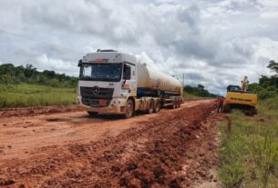 Imagem mostra caminhão em meio a estrada de barro na BR-319 - DNIT Aponta Ibama Como Responsável por Paralisia na BR-319